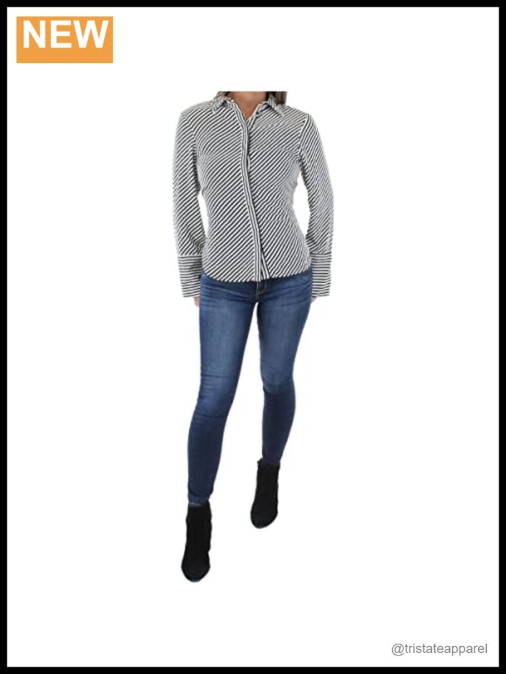 Long Sleeve Striped Button Down Shirt Women's 100% Polyester V-Neck